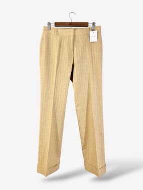 Calvin Klein Wool Pinstripe Trousers Size 6 Straw Wheat Tan Office Business